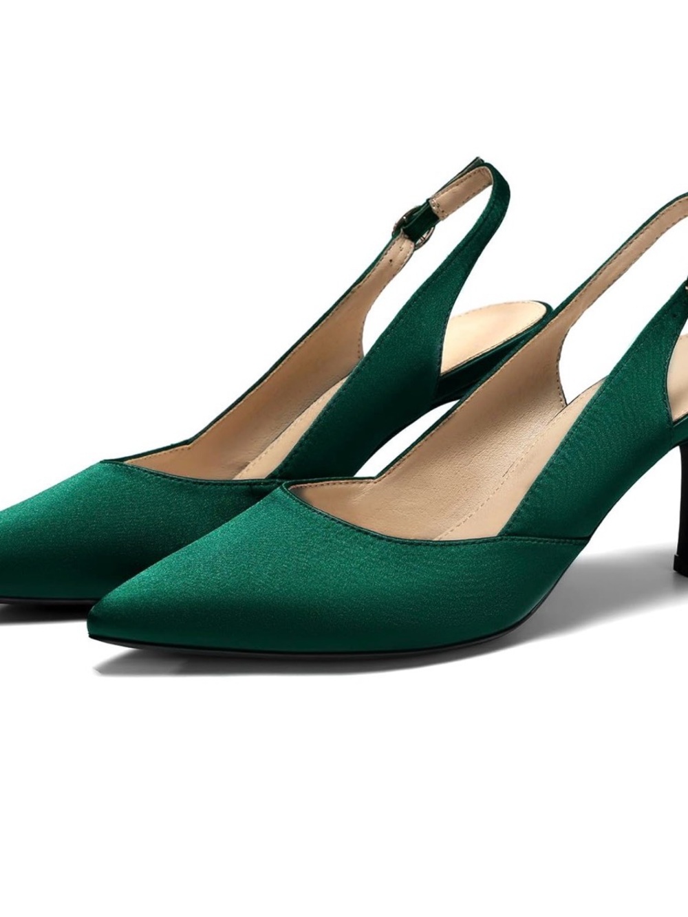 Emerald Satin kitten Heels with Pointed Toe - Picture 2 of 2
